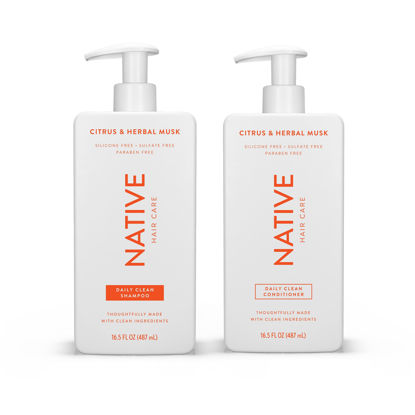 Picture of Native Shampoo and Conditioner contain Naturally Derived Ingredients | All Hair Types, Color & Treated, Fine to Dry Damaged | Sulfate & Dye Free | Citrus & Herbal Musk, 16.5 fl oz each (2 pack)
