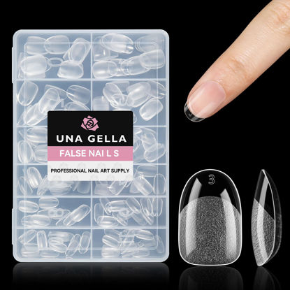 Picture of UNA GELLA Short Oval Round Nail Tips, Soft Gel Pre-shaped Half Matte Short Oval Gel x Nail Tips Full Cover Acrylic Press on Fake Nails for Nail Extension Art DIY Nail Salon 216Pcs 12 Sizes