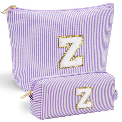 Picture of YOOLIFE Purple Makeup Bag for Women - Personalized Initial Cute Makeup Pouch Make Up Case for Girlfriend Bridesmaid Wife | Cosmetic Travel Toiletry Bag for Friend Female | Birthday Gift for Her Mom Z