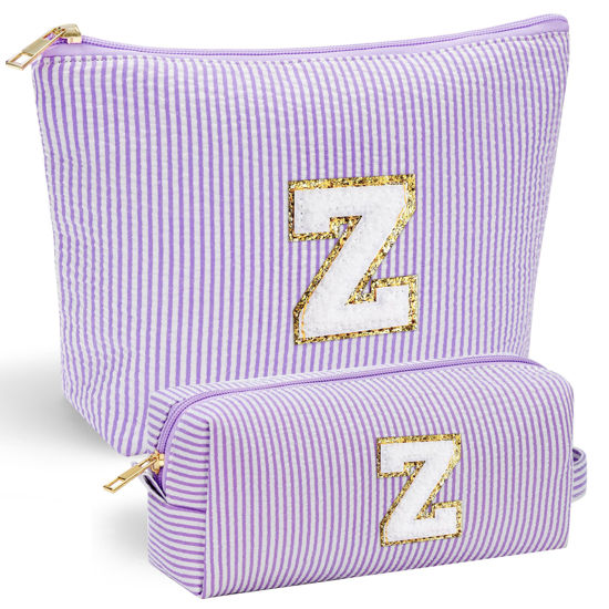 Picture of YOOLIFE Purple Makeup Bag for Women - Personalized Initial Cute Makeup Pouch Make Up Case for Girlfriend Bridesmaid Wife | Cosmetic Travel Toiletry Bag for Friend Female | Birthday Gift for Her Mom Z