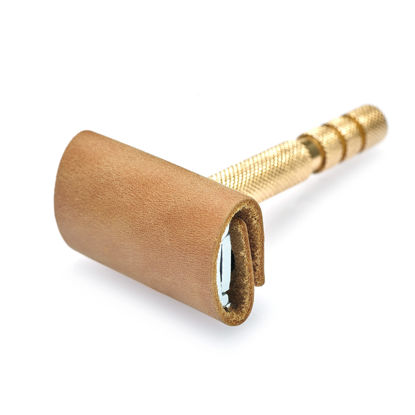 Picture of Safety Razor Head Protecting Leather Cover, Genuine Cowhide Leather Double Edge Safety Razor Case Accessories for Travel, Butterfly Razor Case (Vintage Brown)