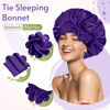 Picture of BONNET QUEEN Satin Bonnet Silk Bonnet for Sleeping Women Hair Bonnet Night Sleep Cap Scarf wrap for Curly Hair with tie Band Purple