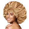 Picture of BONNET QUEEN Large Satin Bonnet Silk Bonnet for Sleeping Women Hair Bonnet Big Bonnet Night Sleep Cap Scarf Wrap for Curly Hair with Tie Band Yellow Gold
