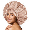 Picture of BONNET QUEEN Large Satin Bonnet Silk Bonnet for Sleeping Women Hair Bonnet Big Bonnet Night Sleep Cap Scarf Wrap for Curly Hair with Tie Band Champagne