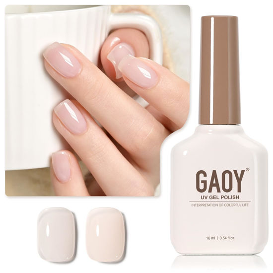 Picture of GAOY Nude Jelly Gel Nail Polish, 16ml Sheer Translucent Netural Soak Off Gel Polish, UV Light Cure for Nail Art DIY at Home, 2909 Elegance Tone