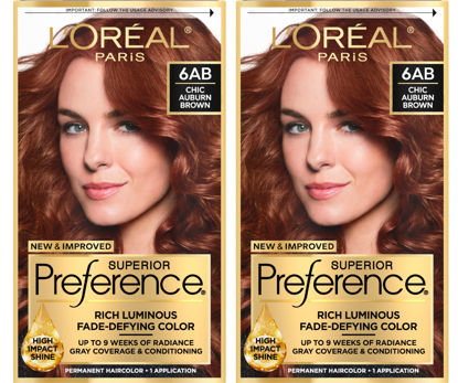 Picture of L'Oreal Paris Superior Preference Luminous Fade-Defying Permanent Hair Color, Hair Dye For Up to 9 Weeks of Radiance, Chic Auburn Brown 6AB, 1 Hair Dye Kit (Pack of 2)