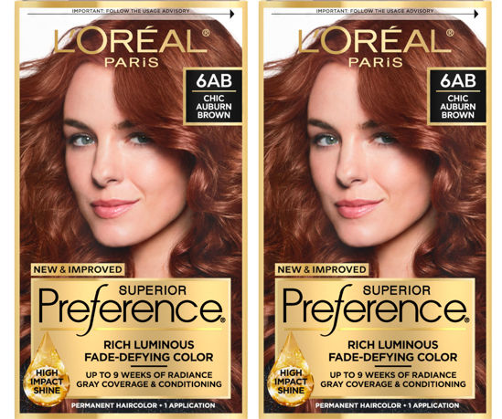 Picture of L'Oreal Paris Superior Preference Luminous Fade-Defying Permanent Hair Color, Hair Dye For Up to 9 Weeks of Radiance, Chic Auburn Brown 6AB, 1 Hair Dye Kit (Pack of 2)