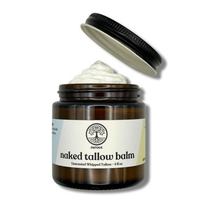 Picture of Handmade NAKED TALLOW BALM | 1 Ingredient - 100% Grass Fed Tallow | Whole Body & Face | Whipped & UNSCENTED for Sensititve Dry Skin, Babies, Eczema, Psoriasis, Rosacea (4oz)