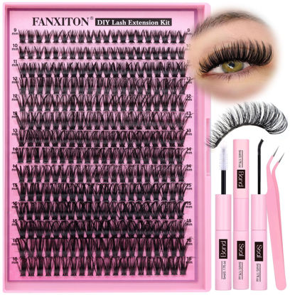 Picture of FANXITON DIY Lash Extension Kit 50D D Curl Individual Lashes Lash Clusters Kit Cluster Lashes Lash Bond and Seal and Lash Tweezers for Lash Clusters Kit DIY at Home
