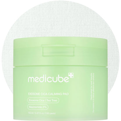 Picture of medicube Exosome CICA Tea Tree Calming Toner Pads for Sensitive Skin with Centella Asiatica Help Reduce Redness & breakouts. Low-irritating & Hydrating Daily Care, Korean Skincare, Vegan (100 Pads)