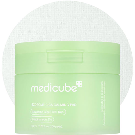 Picture of medicube Exosome CICA Tea Tree Calming Toner Pads for Sensitive Skin with Centella Asiatica Help Reduce Redness & breakouts. Low-irritating & Hydrating Daily Care, Korean Skincare, Vegan (100 Pads)