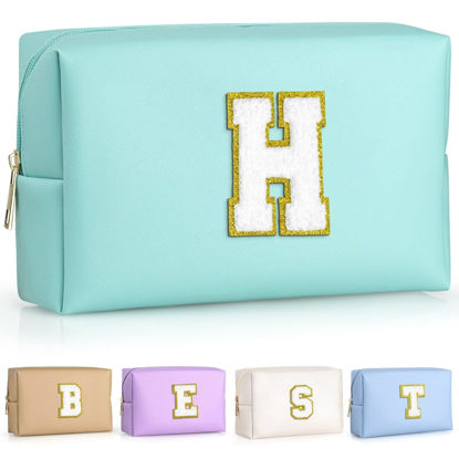 Picture of TOPEAST Preppy Bag, Monogrammed Makeup Bags with Zipper, Cute Makeup Pouch, Initial Birthday Gifts Bag for Daughter Friends Sister, Preppy Things For Girls (Blue H)