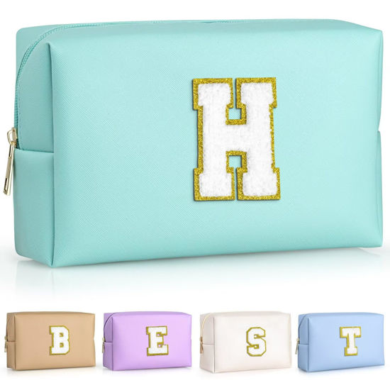 Picture of TOPEAST Preppy Bag, Monogrammed Makeup Bags with Zipper, Cute Makeup Pouch, Initial Birthday Gifts Bag for Daughter Friends Sister, Preppy Things For Girls (Blue H)
