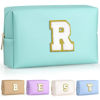 Picture of TOPEAST Cosmetic Travel Bags for Women, Preppy Small Makeup Bag, PU Leather Waterproof Toiletry Bag, Unique Friendship Gifts for Friends Coworker, Cute Stuff for Girls (Blue R)