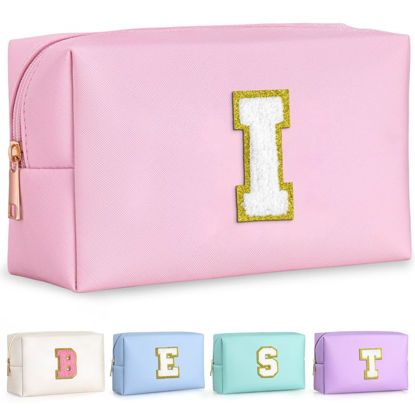 Picture of TOPEAST Preppy Makeup Bag, Cute Makeup Pouch PU Leather Waterproof Cosmetic Bag, Personalized Birthday Gifts for Mom Teacher Friends Bridesmaids Nurse, Trendy Stuff For Girls (Letter I)