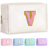 Picture of TOPEAST Initial Makeup Bags for Women, Personalized Portable Cosmetic Bag for Travel, Cute Makeup Pouch, PU Leather Waterproof Toiletry Bag, Preppy Things for Girl (Pearly White V)