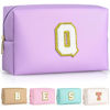 Picture of TOPEAST Initial Makeup Bag For Travel, Chenille Letter Pouch Cosmetic Bag, PU Leather Waterproof Toiletry Bag, Personalized Gifts For Bride Bridemaids, Cute Things for Girls (Purple Q)