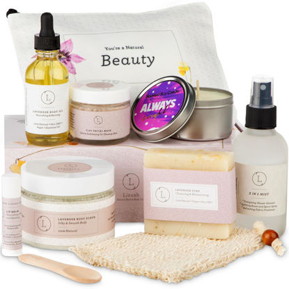 Picture of Lizush Luxury Spa Gifts for Women - 9 Piece Lavender Valentines Day Gifts for Her, Gift Baskets for Women, Body Care Set for Mom, Birthday Box For Women, Self Care Spa Kit For Wife - Handmade In The USA