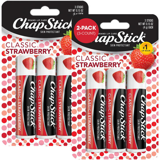 Picture of ChapStick Classic Strawberry Lip Balm, 6-Count - Tinted Lip Moisturizer, Juicy & Sweet, 0.15 Oz Ea