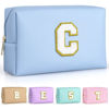 Picture of TOPEAST Gifts for Friends Female Mom, Cute Makeup Bag Small Pink Cosmetic Bag Travel Toiletry Bag, Personalized Birthday Gift for Women Girl, Preppy Travel Stuff For Girls (Sky Blue C)