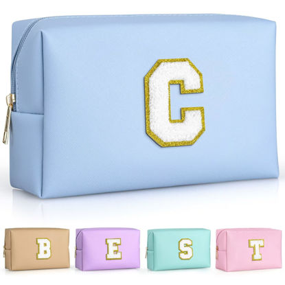 Picture of TOPEAST Gifts for Friends Female Mom, Cute Makeup Bag Small Pink Cosmetic Bag Travel Toiletry Bag, Personalized Birthday Gift for Women Girl, Preppy Travel Stuff For Girls (Sky Blue C)