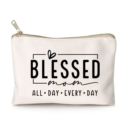 Picture of Blessed Mom Makeup Bag Mom Vibes Pouch Mom Life Cosmetic Bag Mom Mode Mother's Day Gift Girl Mama Birthday Gift Boy Mama Travel Bag Bible Verse Toiletry Bag