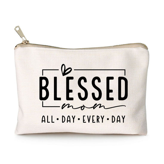 Picture of Blessed Mom Makeup Bag Mom Vibes Pouch Mom Life Cosmetic Bag Mom Mode Mother's Day Gift Girl Mama Birthday Gift Boy Mama Travel Bag Bible Verse Toiletry Bag