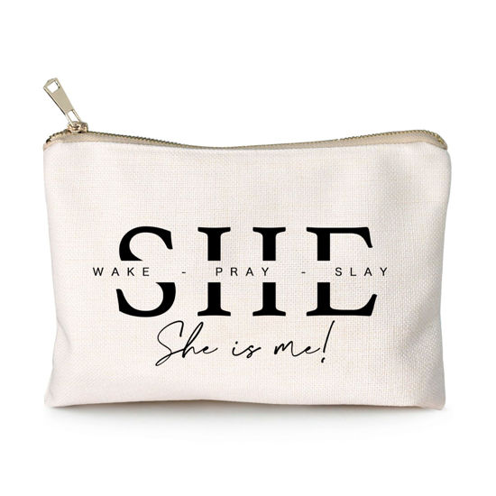 Picture of She Wake Pray Slay, She Is Me, Makeup Bag, I Am She, Motivational Cosmetic Bags, Entrepreneur Girl Boss, Boss Girl Gift, Mother's Day Gift, She Is Mom