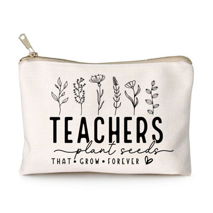 Picture of Helping Little Minds Grow Makeup Bag, Best Teacher Gift, Teacher Appreciation Gift, Teachers Plant Seeds That Grow Forever, Favorite Teacher Cosmetic Bag, Teach Love Inspire Pouch Bag