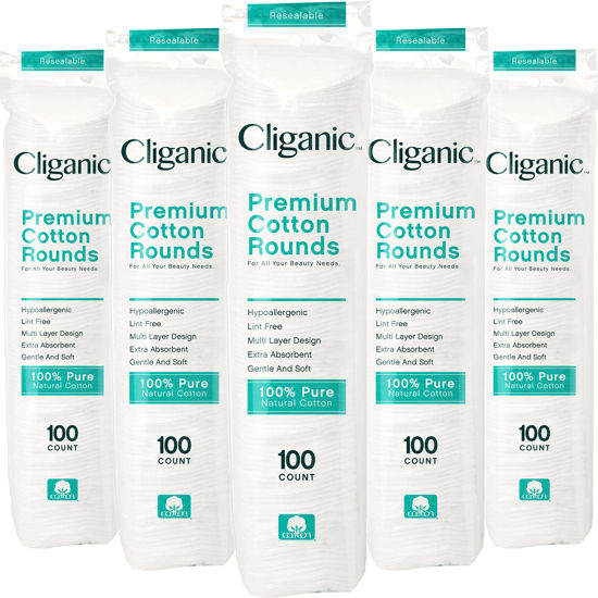 Picture of Cliganic Premium Cotton Rounds for Face (500 Count) | Makeup Remover Pads, Hypoallergenic, Lint-Free | 100% Pure Cotton