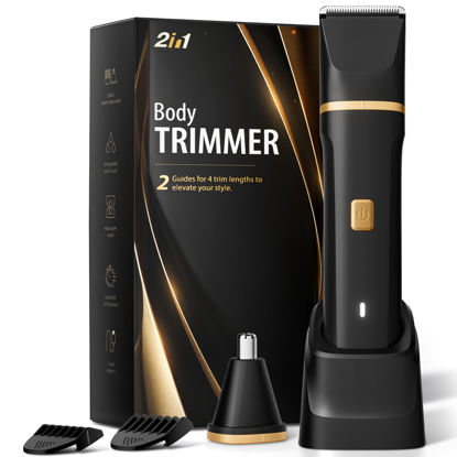 Picture of Risina Body Hair Trimmer for Men, IPX7 Waterproof Versatile Shaver for Temple, Groin, Nose, Ear Hairs, Beard, Electric Razor for Men, Painless Grooming Kit with 2 Replaceable Ceramic Blade Heads