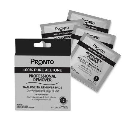 Picture of Pronto Gel Nail Polish Remover Pads - 10 Pcs. Individually Wrapped Acetone Nail Polish Remover Wipes, Quick Nail Polish Nail Soak Off Pads Pure Acetone Nail Wipes Nail Polish Remover For Salon & Home