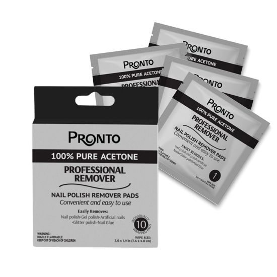 Picture of Pronto Gel Nail Polish Remover Pads - 10 Pcs. Individually Wrapped Acetone Nail Polish Remover Wipes, Quick Nail Polish Nail Soak Off Pads Pure Acetone Nail Wipes Nail Polish Remover For Salon & Home