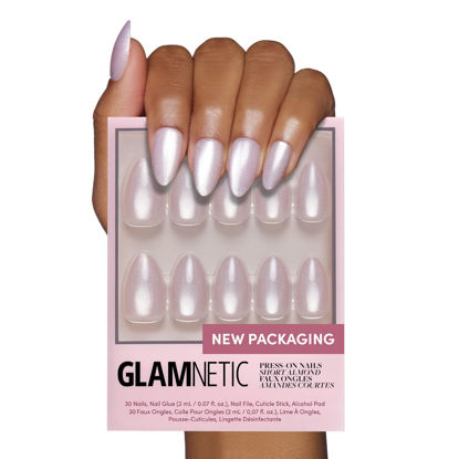 Picture of Glamnetic Press On Nails - Selenite | Soft White Sparkle Short Almond Fake Nails with a Glossy Finish, Reusable | 15 Sizes - 30 Nail Kit with Glue