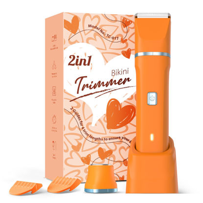 Picture of Facial Hair Removal for Women - Waterproof 2 in1 Rechargeable Eyebrow Facial Trimmer and Bikini Trimmer for Women, Painless Face Electric Razor/Shaver for Lip, Arms, Face, Peach Fuzz