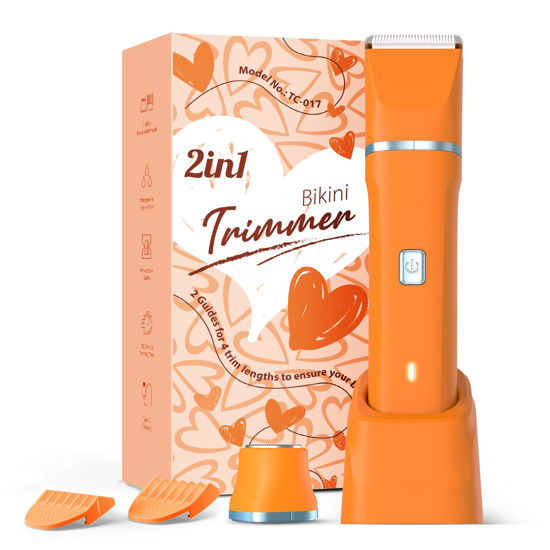 Picture of Facial Hair Removal for Women - Waterproof 2 in1 Rechargeable Eyebrow Facial Trimmer and Bikini Trimmer for Women, Painless Face Electric Razor/Shaver for Lip, Arms, Face, Peach Fuzz