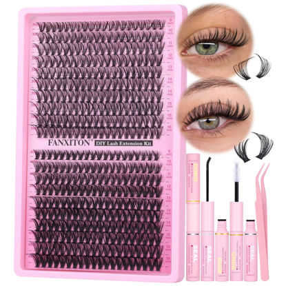 Picture of Natural Lash Cluster Kit Thick Eye Lash Clusters Natural Look 30D+40D D Curl 8-16mm Lash Extension Kit Wispy Eyelash Clusters Volume Individual Lashes with Lash Bond and Seal Waterproof and Tweezers