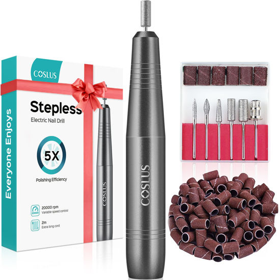 Picture of COSLUS Electric Nail Drill File Professional: for Acrylic Gel Dip Powder Nails Portable Nail Drill Machine Kit Manicure Pedicure Tools Polishing Set with Nail Drill Bits Sanding Bands