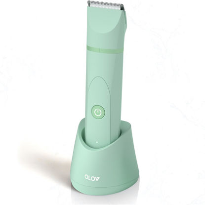 Picture of OLOV Electric Body Hair Trimmer - Groin Trimmer for Men - Bikini Trimmer Women - Wet/Dry Shaver Groomer, Replaceable Ceramic Blade Heads, USB Recharge Dock, Waterproof Hygiene Razor, Green
