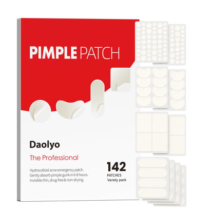 Picture of Daolyo Large Acne Pimple Patches for Face, 6 Sizes 142 Counts XL Hydrocolloid Patches for Face, Forehead, Chin, Nose, Body, Neck & Chest(Round, Oval, Moon, Square)