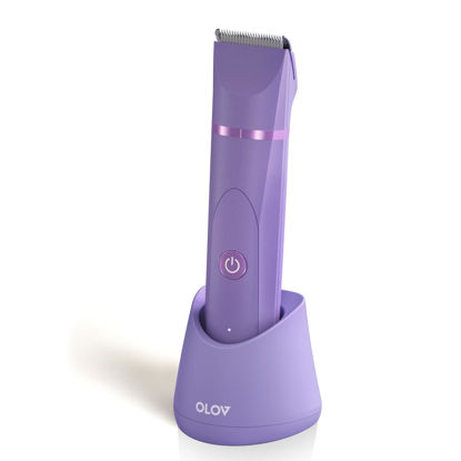 Picture of OLOV Electric Body Hair Trimmer - Groin Trimmer for Men - Bikini Trimmer Women - Wet/Dry Shaver Groomer, Replaceable Ceramic Blade Heads, USB Recharge Dock, Waterproof Hygiene Razor, Bright Purple
