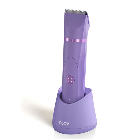 Picture of OLOV Electric Body Hair Trimmer - Groin Trimmer for Men - Bikini Trimmer Women - Wet/Dry Shaver Groomer, Replaceable Ceramic Blade Heads, USB Recharge Dock, Waterproof Hygiene Razor, Bright Purple