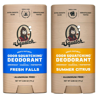 Picture of Dr. Squatch Natural Deodorant for Men - Odor-Squatching Men's Deodorant Aluminum Free - Fresh Falls + Summer Citrus (2.65 oz, 2 Pack)