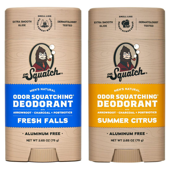 Picture of Dr. Squatch Natural Deodorant for Men - Odor-Squatching Men's Deodorant Aluminum Free - Fresh Falls + Summer Citrus (2.65 oz, 2 Pack)
