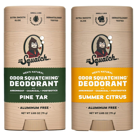 Picture of Dr. Squatch Natural Deodorant for Men - Odor-Squatching Men's Deodorant Aluminum Free - Pine Tar + Summer Citrus (2.65 oz, 2 Pack)