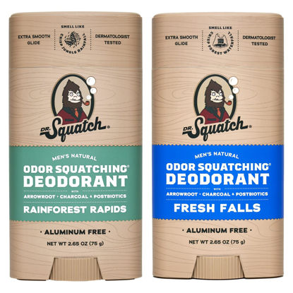 Picture of Dr. Squatch Natural Deodorant for Men - Odor-Squatching Men's Deodorant Aluminum Free - Rainforest Rapids + Fresh Falls (2.65 oz, 2 Pack)
