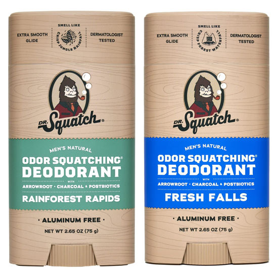 Picture of Dr. Squatch Natural Deodorant for Men - Odor-Squatching Men's Deodorant Aluminum Free - Rainforest Rapids + Fresh Falls (2.65 oz, 2 Pack)