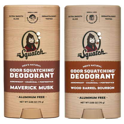 Picture of Dr. Squatch Natural Deodorant for Men - Odor-Squatching Men's Deodorant Aluminum Free - Maverick Musk + Wood Barrel Bourbon (2.65 oz, 2 Pack)