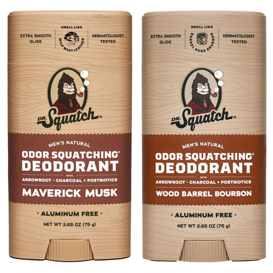 Picture of Dr. Squatch Natural Deodorant for Men - Odor-Squatching Men's Deodorant Aluminum Free - Maverick Musk + Wood Barrel Bourbon (2.65 oz, 2 Pack)