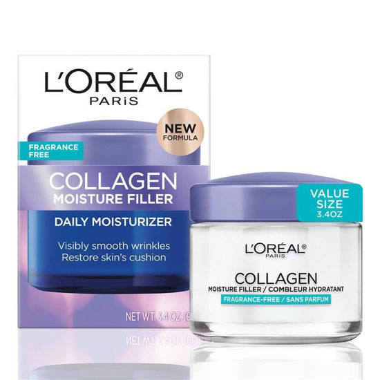 Picture of L'Oreal Paris Collagen Moisture Filler Face Cream, Anti-Aging Face Moisturizer, Non-Greasy Fragrance Free Skin Care Formula For Up to 48HR Hydration, 3.4 Oz